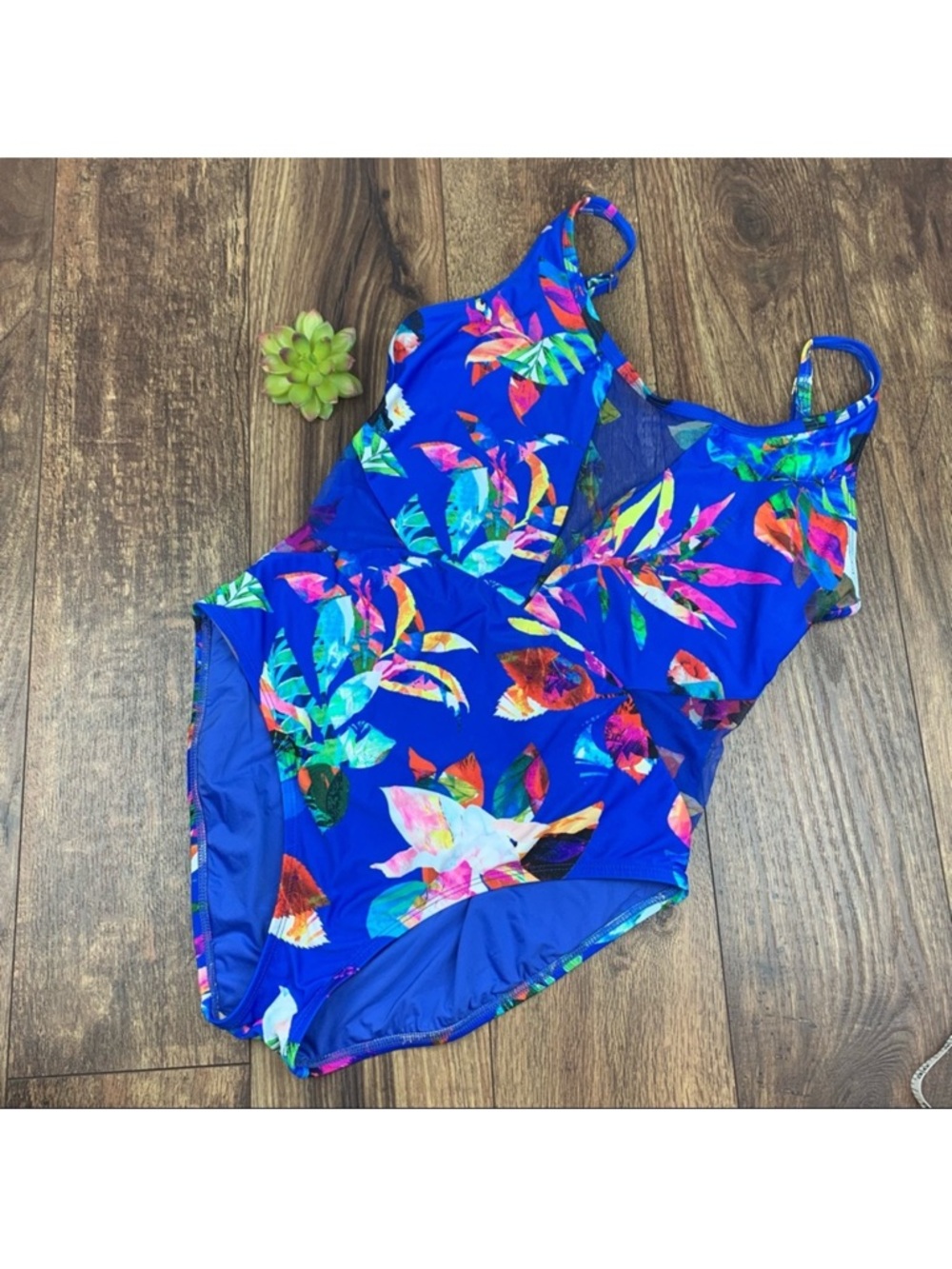 La Blanca Havana Blue Mesh Floral One Piece Swimsuit 10